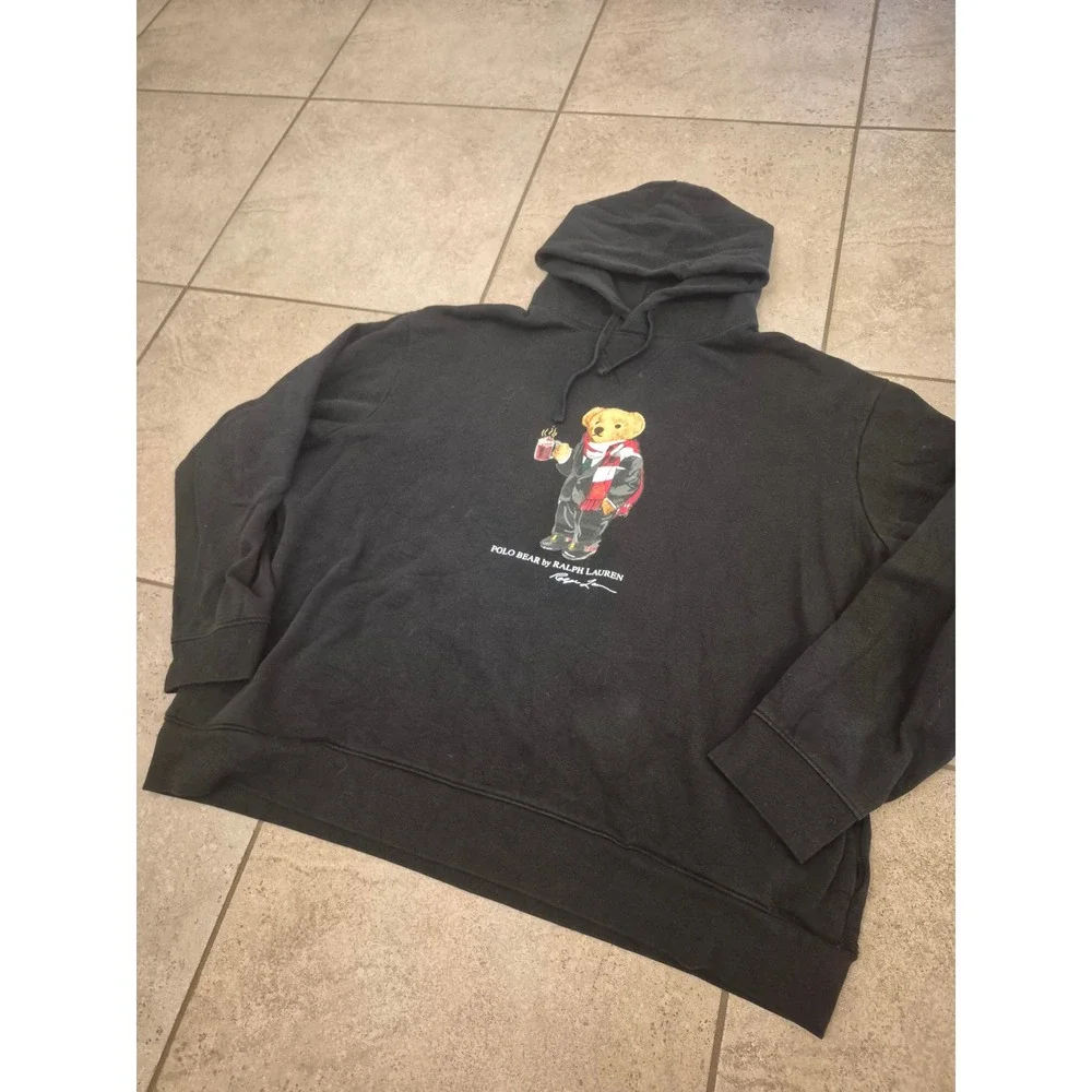 Polo Ralph Lauren POLO BEARD Men's Black Hoodie Fleece 2XLT Cocoa Beard Graphic